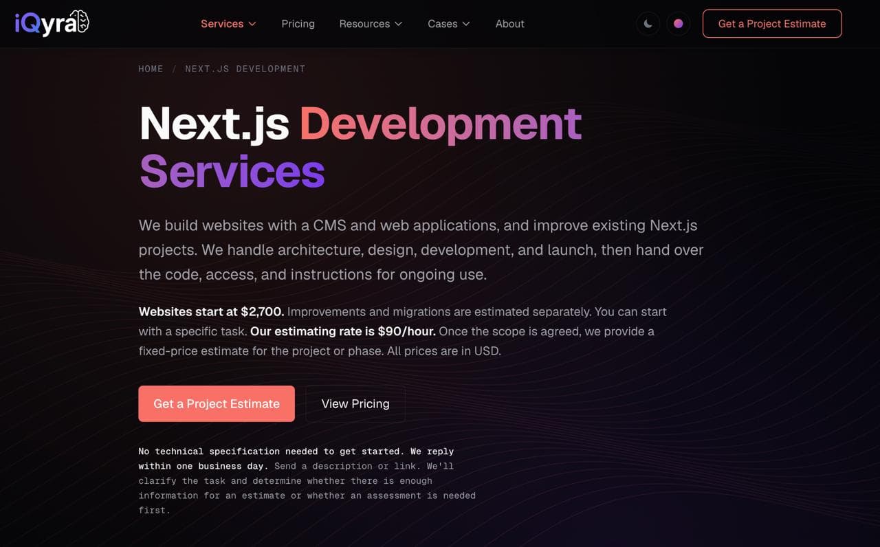 iQyra studio website built with Next.js